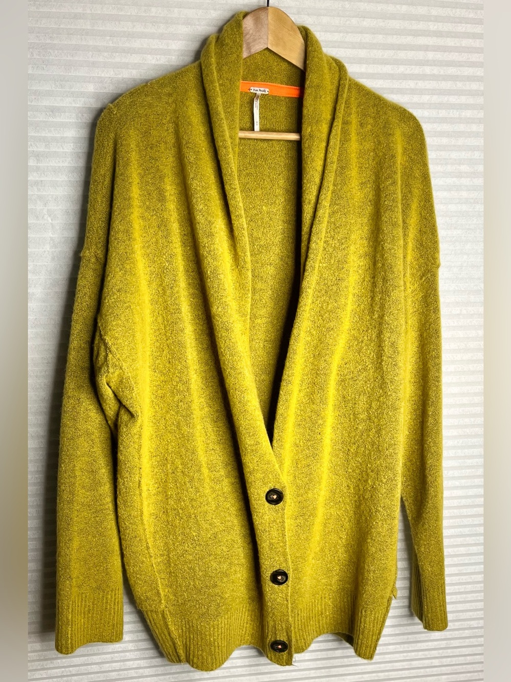 Free People Eucalyptus Cardigan Button Shawl Sweater Yellow Mustard Size M Boho